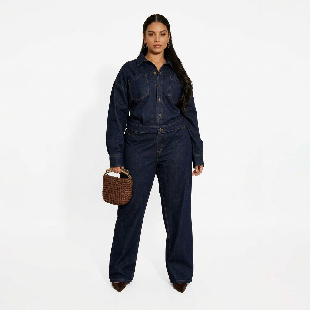 Women's Washed Denim Straight Leg Jumpsuit