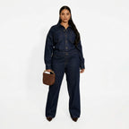 Women's Washed Denim Straight Leg Jumpsuit