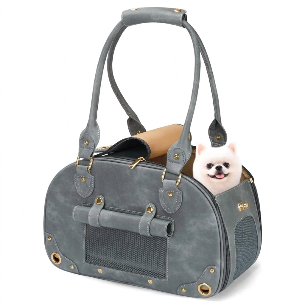 Genuine Leather Pet Carrier Handbag Travel Tote