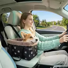 Portable Paw Print Small Dog Cat Car Booster Seat Carrier