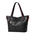 Women's Letter Print Cowhide Leather Shoulder Tote Bag Q1452