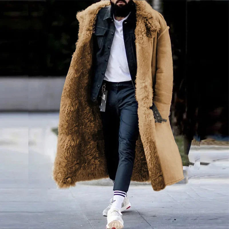 Men's Thickened Faux Fur Long Winter Overcoat Jacket