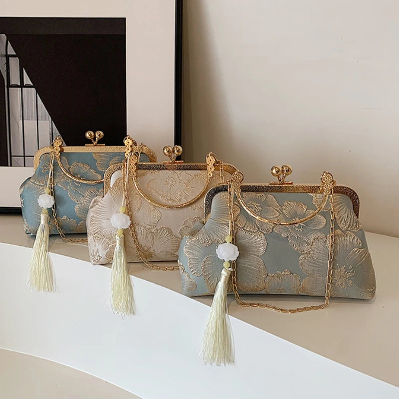 Women's Luxury Embroidered Floral Evening Clutch Bag