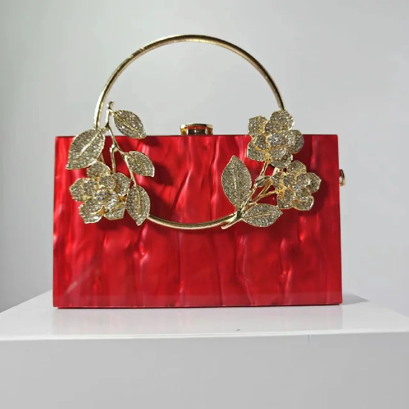 Women's Luxury Acrylic Floral Evening Clutch Bag