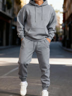 Men's Solid Color Pullover Hoodie and Sweatpants Two-Piece Set