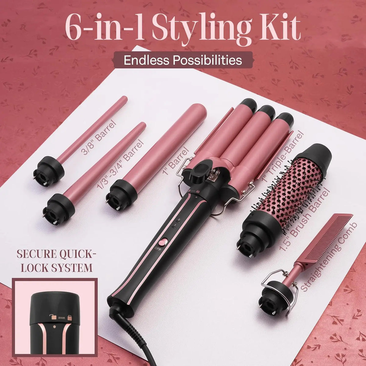 5-in-1 Interchangeable Curling Iron Set with 3 Barrel Crimper