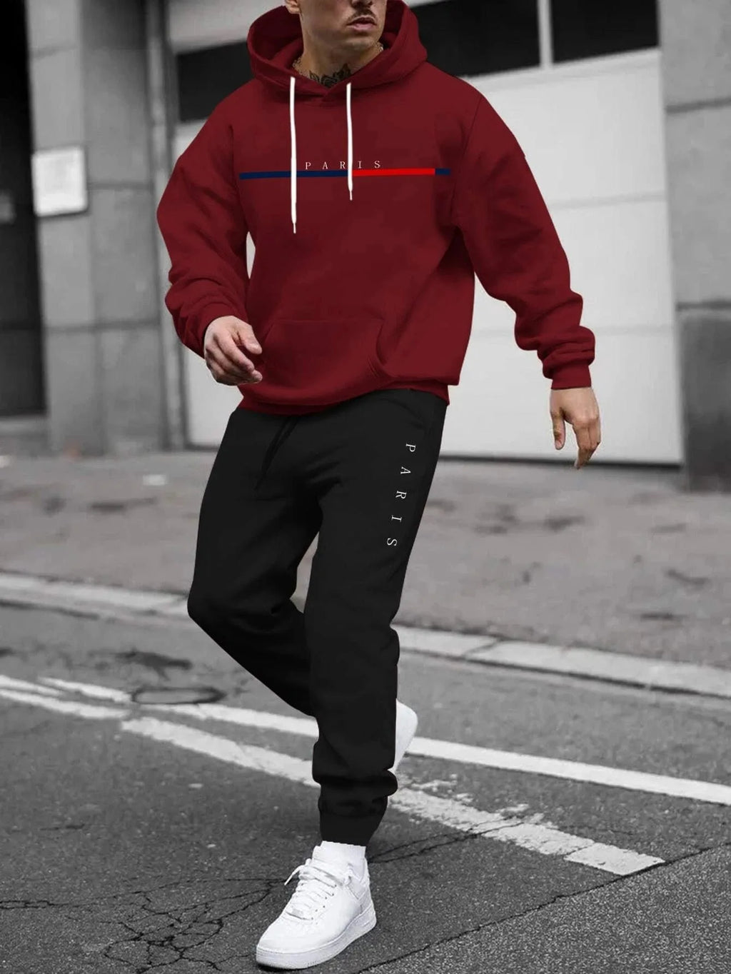 Men's Hooded Pullover and Sweatpants Two-Piece Set