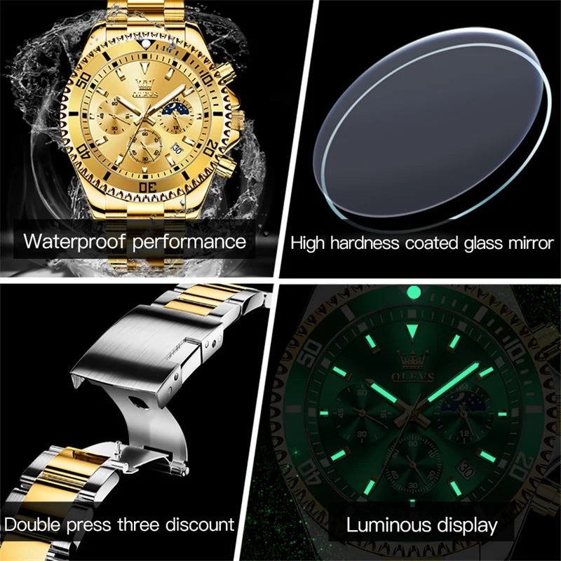 Men's Gold Quartz Stainless Steel Watch with Date