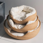 Woven Basket Pet Bed with Cushion for Cats Dogs