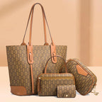 Women's Faux Leather Handbag and Crossbody Bag 4-Piece Set