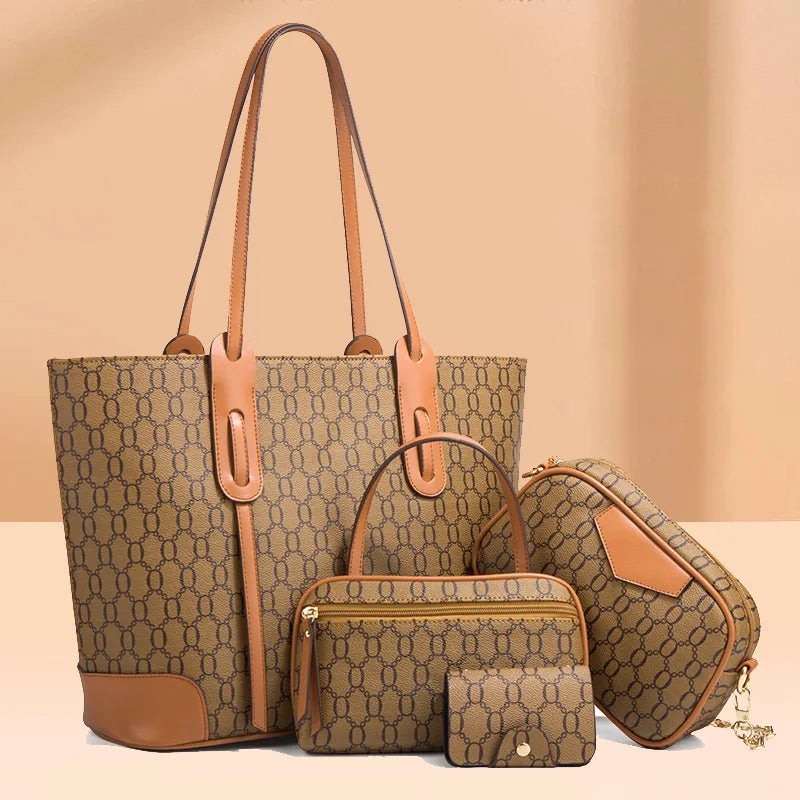 Women's Faux Leather Handbag and Crossbody Bag 4-Piece Set