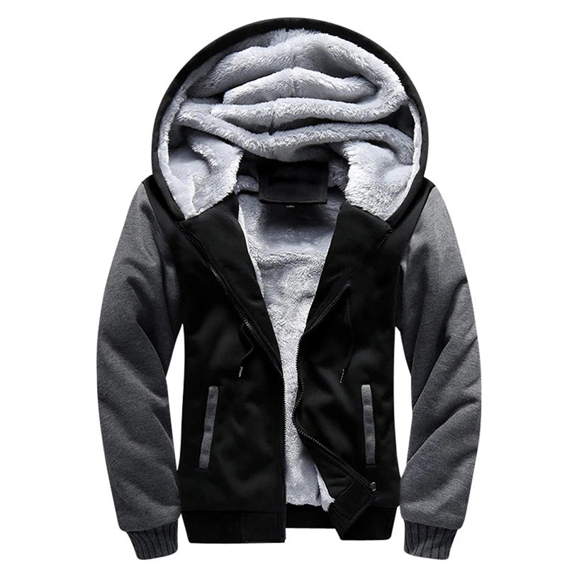 Men's Thick Warm Fleece Hooded Jacket and Pants Set