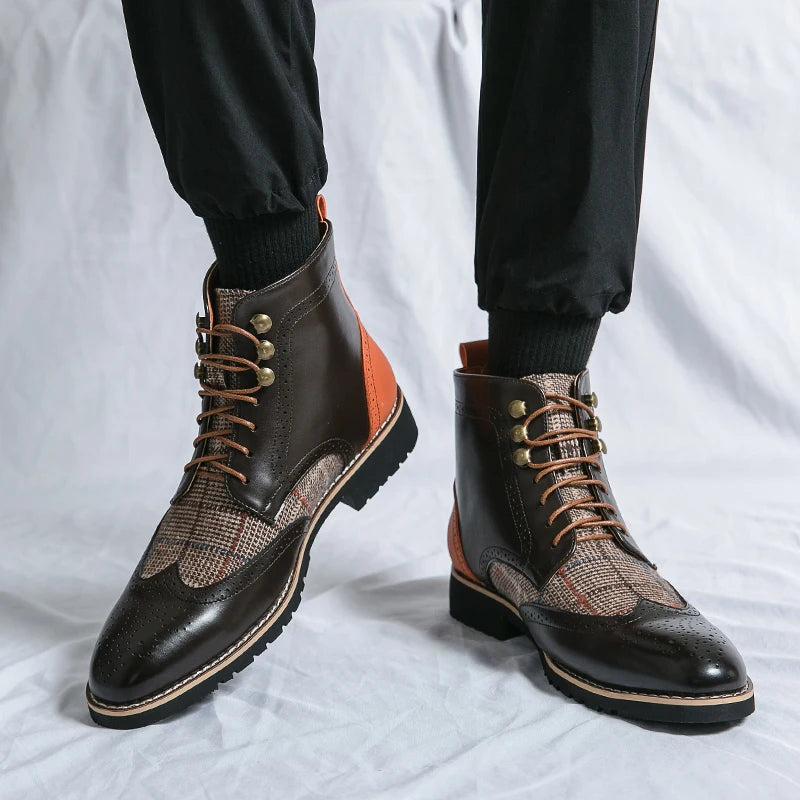 Men's Colorblock Lace-Up Combat Boots