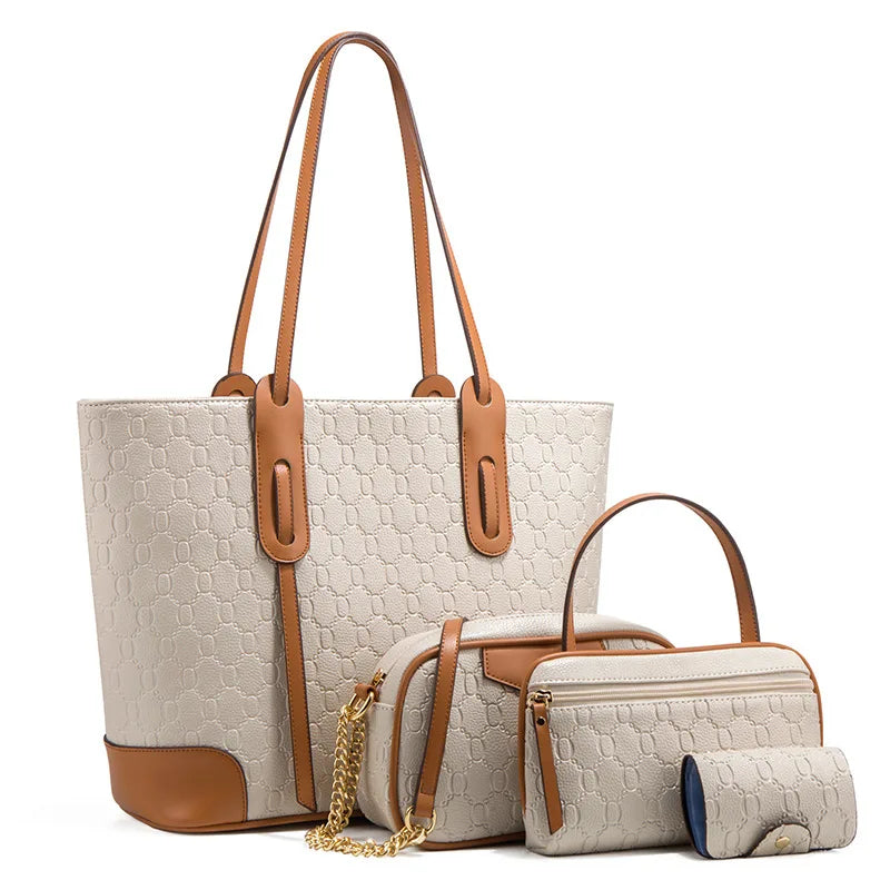 Women's Faux Leather Handbag and Crossbody Bag 4-Piece Set