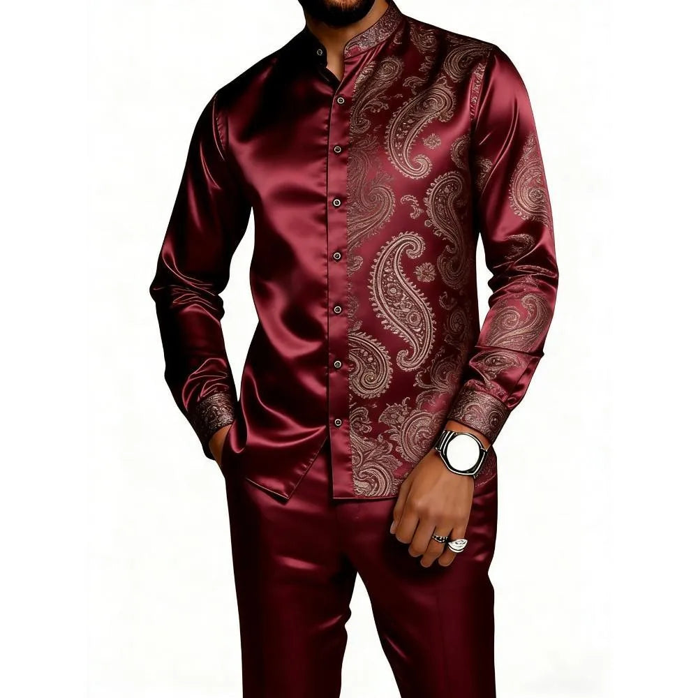 Men's Casual 3D Print Long Sleeve Shirt and Pants Set
