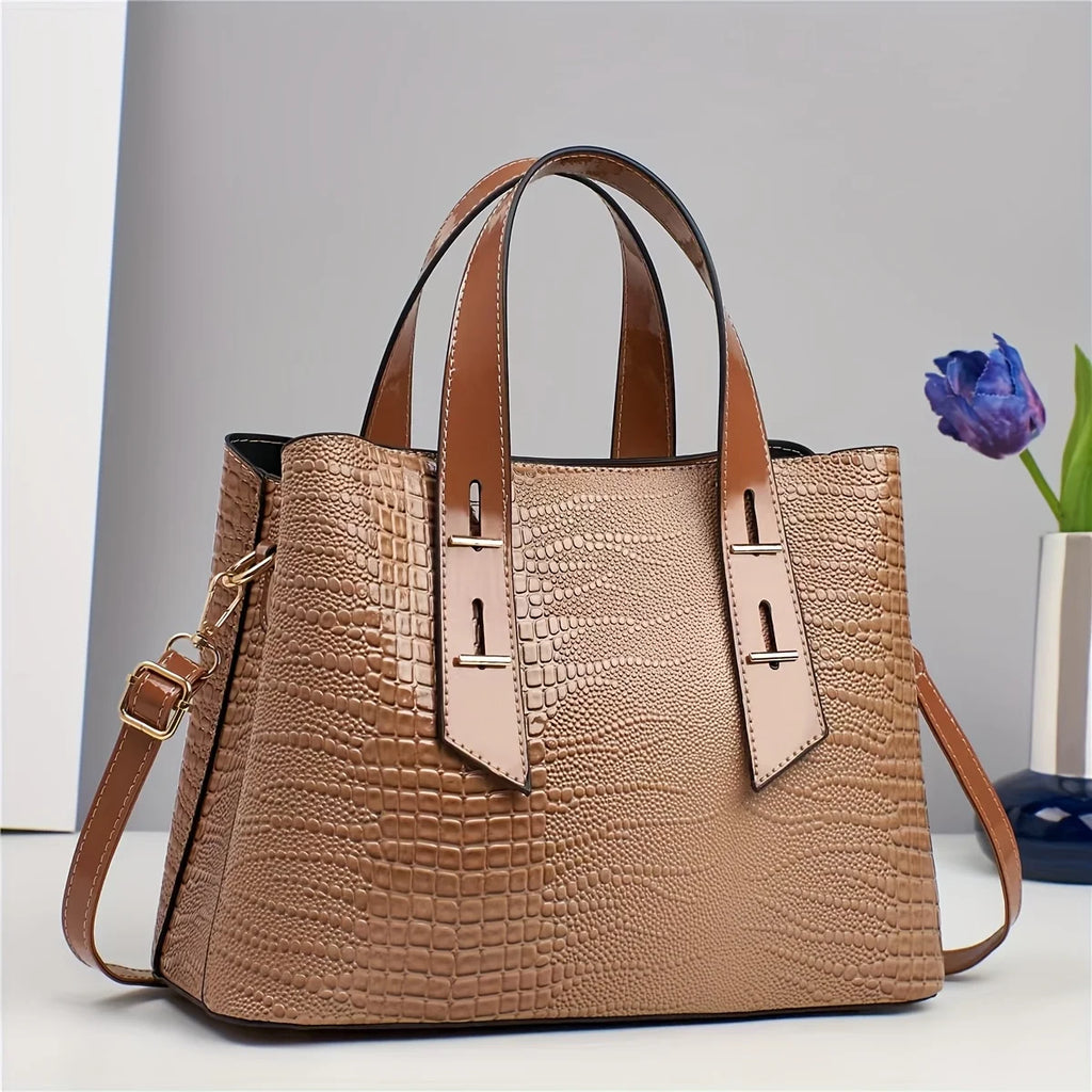 Women's Crocodile Pattern PU Leather Shoulder Tote Bag