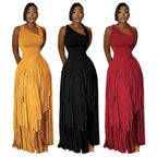 Women's Elegant Sleeveless Dashiki Tassel Maxi Dress