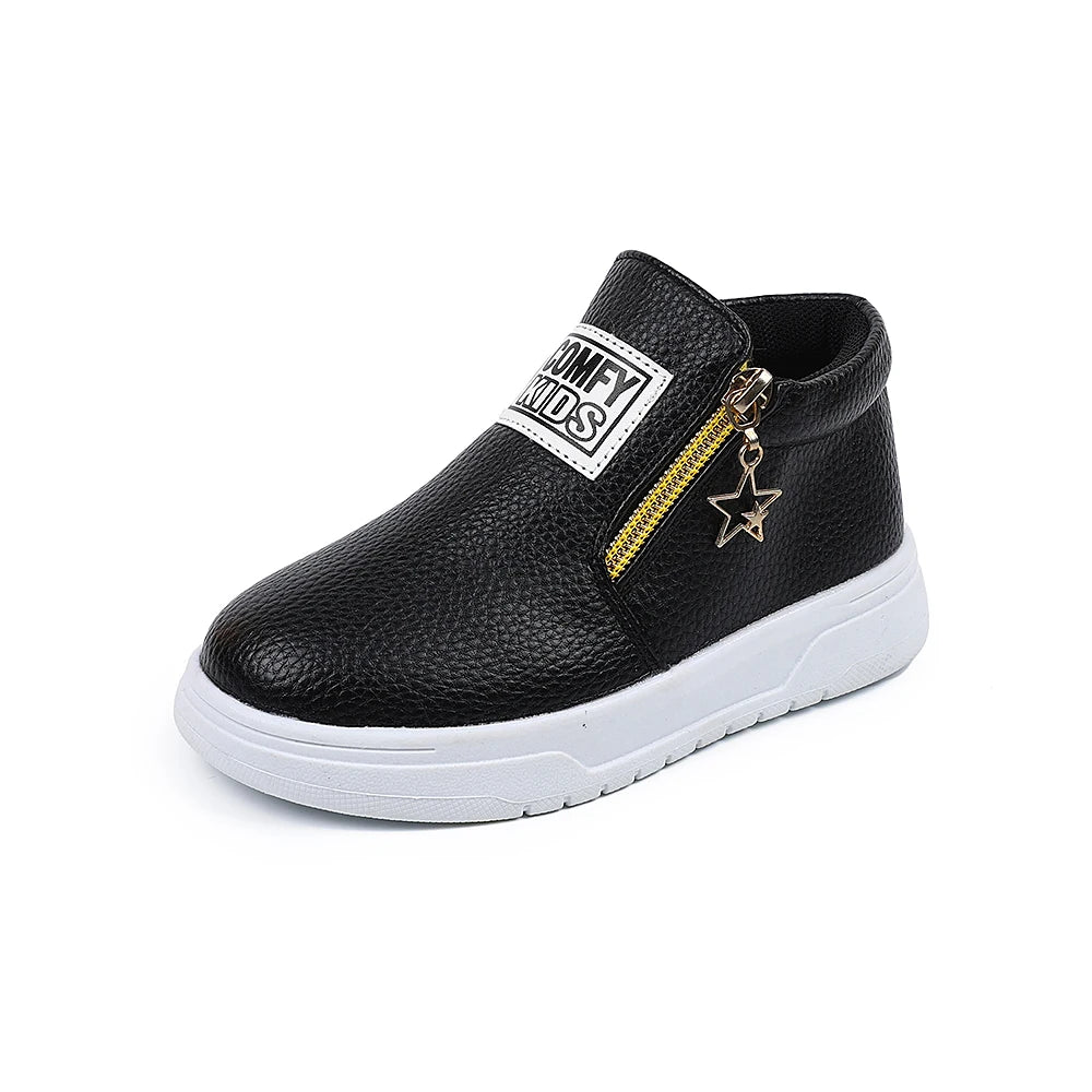 Kids' Faux Leather High-Top Sneakers with Side Zipper