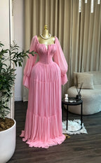 Women's Strapless Long Sleeve Belted Maxi Dress
