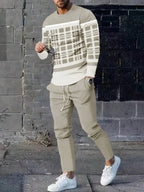 Men's Striped Patchwork Long Sleeve Top and Pants Two-Piece Set