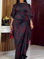 Women's African Ruffle Sleeveless Kaftan Cape Wide Leg Jumpsuit AM050759