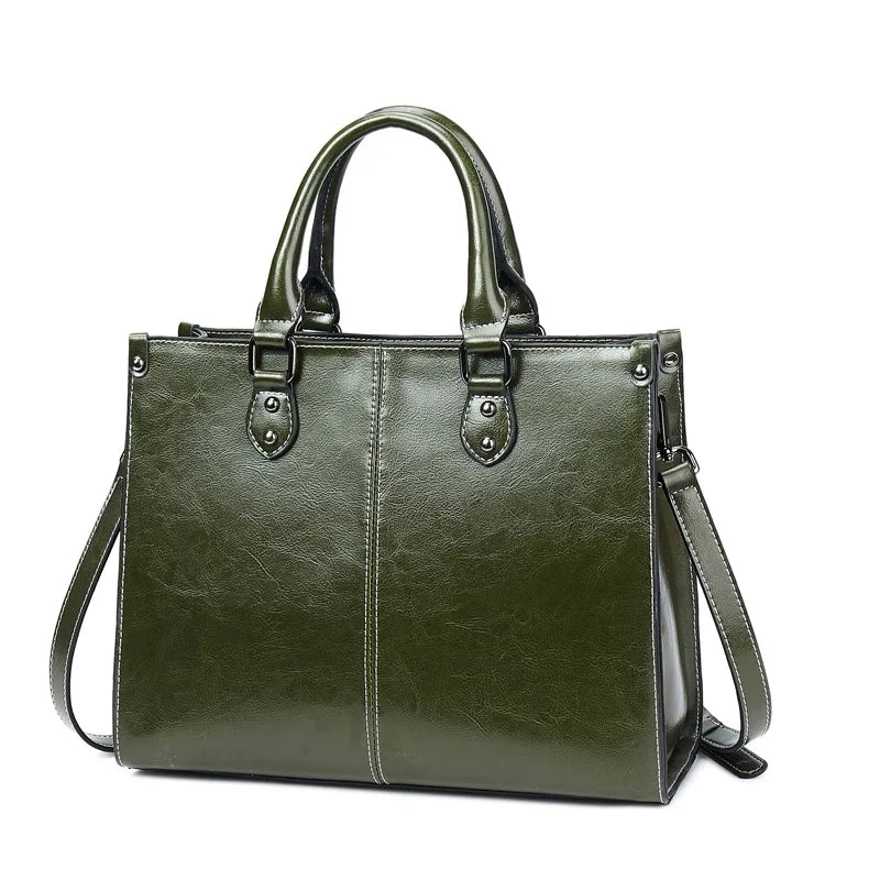 Women's Genuine Cowhide Leather Shoulder Tote Bag