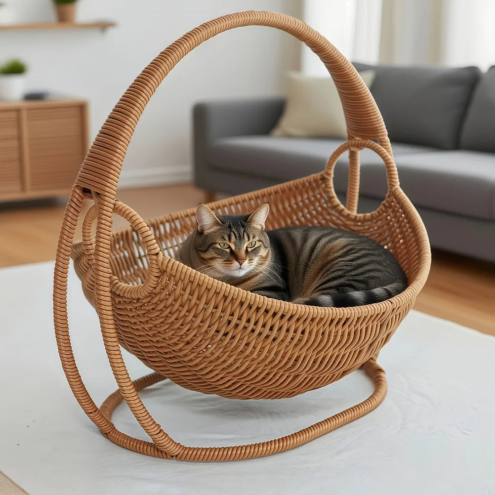 Rattan Design Hanging Cat Hammock Bed with Bracket