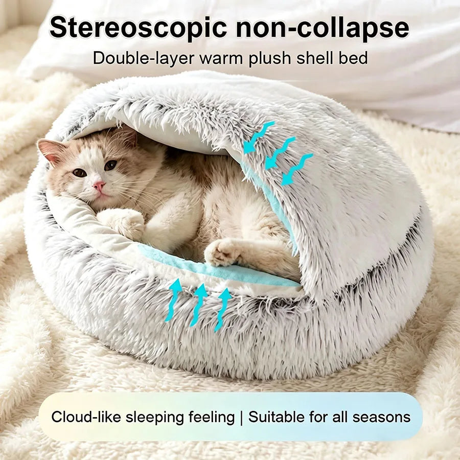 Shell-Shaped Plush Cat Bed for Small Dogs
