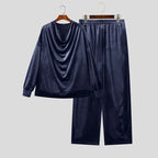 Men's Solid Color Velour Pleated Long Sleeve Two Piece Set