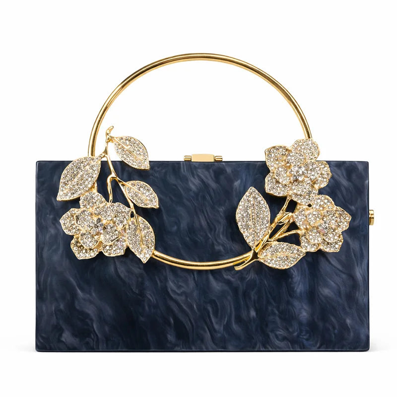Women's Luxury Acrylic Floral Evening Clutch Bag