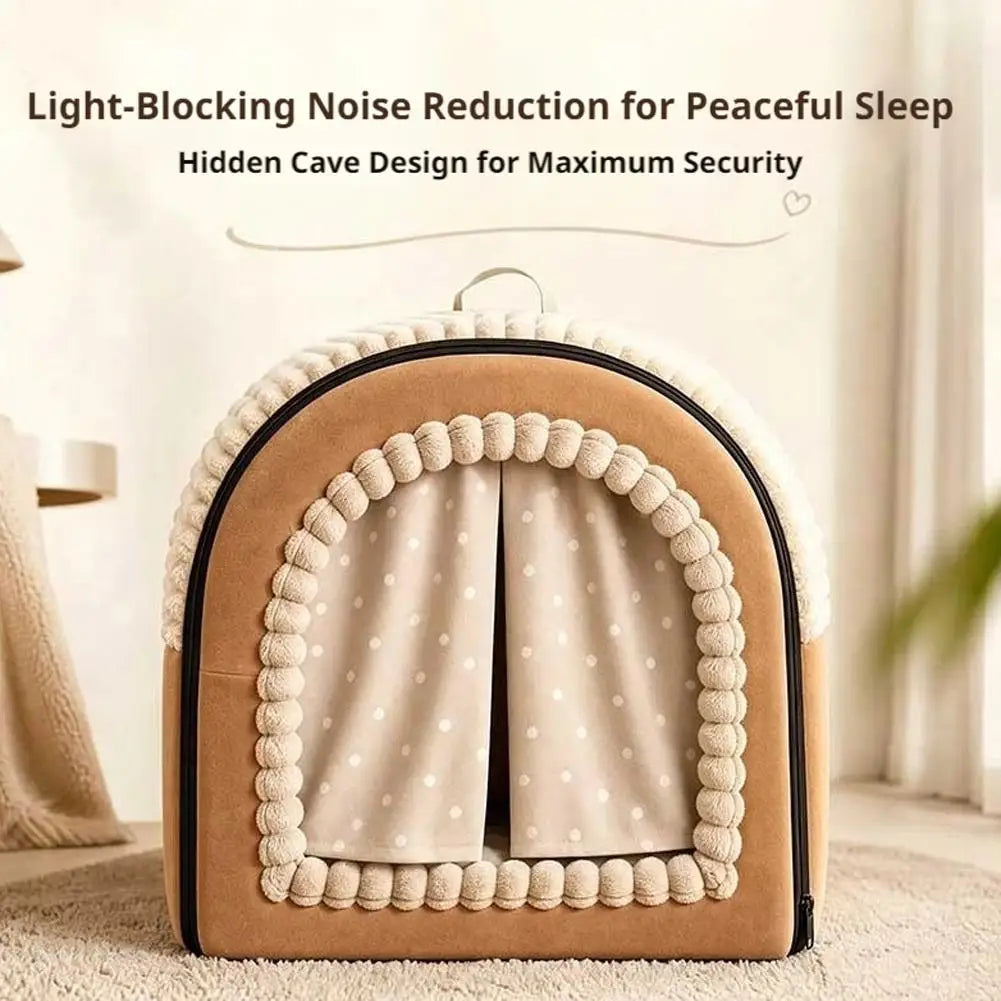 Cartoon Warm Enclosed Cat Bed Removable Washable Cushion