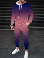Men's Gradient 3D Pattern Print Hoodie and Pants Two-Piece Set
