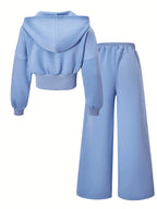 Girls' Hooded Sweatshirt and Long Pants Two-Piece Set