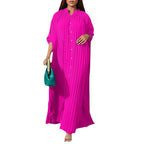 Women's Elegant Pleated Single-Breasted V-Neck Maxi Dress
