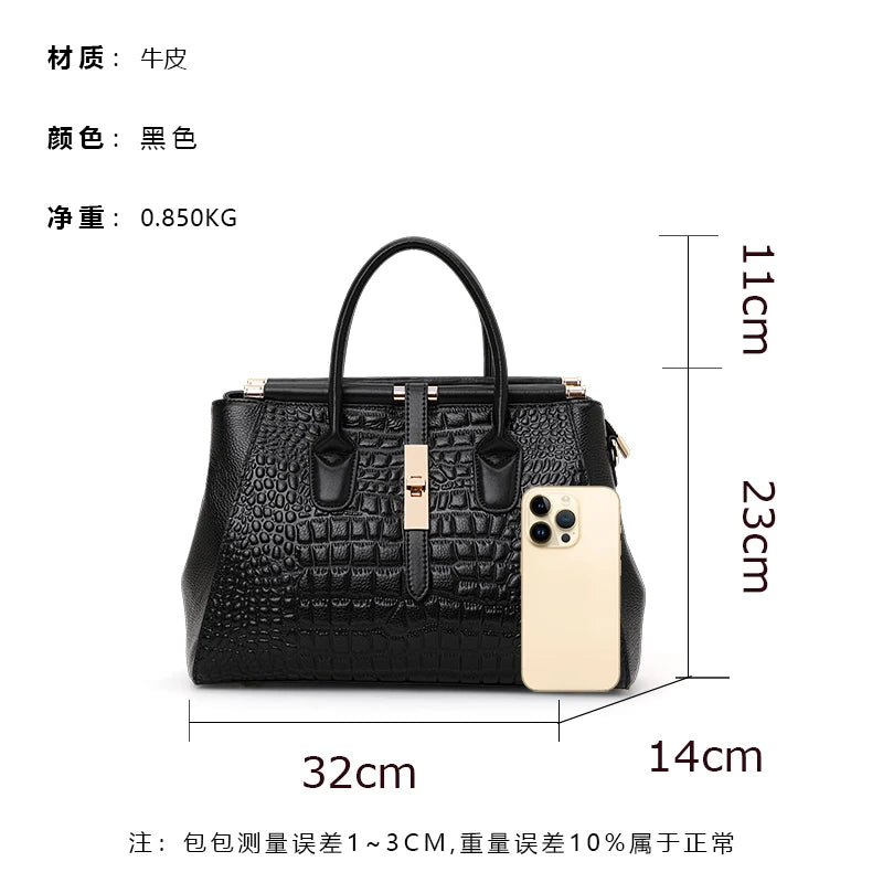 Women's Crocodile Pattern Cowhide Leather Handbag Tote Bag Q1479