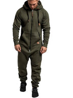 Men's Solid Hooded Fleece Jumpsuit Set