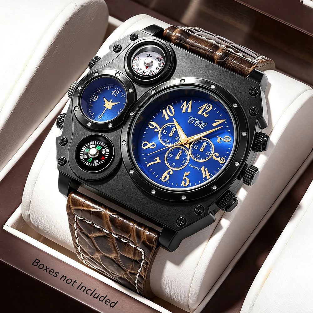 Men's Round Dial Quartz Leather Watch