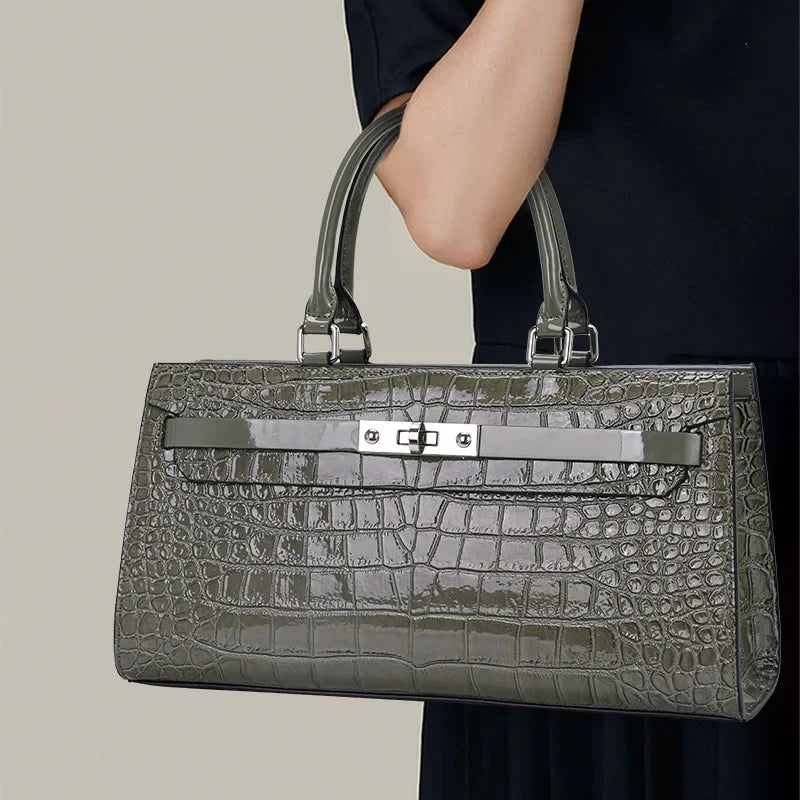 Women's Crocodile Pattern Genuine Leather Handbag Shoulder Tote Bag
