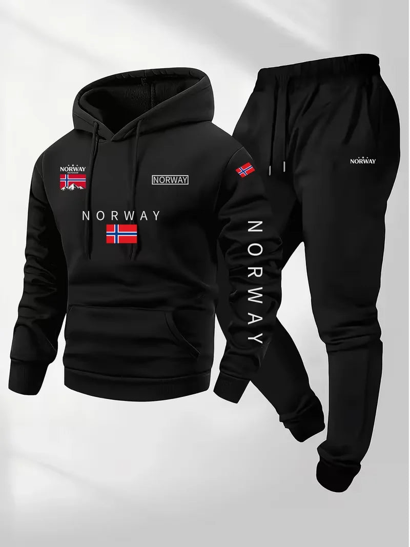 Men's Cartoon Letter Print Hoodie and Pants Set