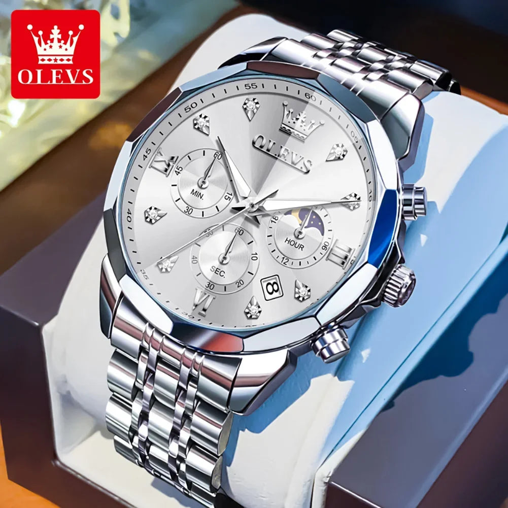 Men's Multifunctional Chronograph Quartz Watch with Moon Phase
