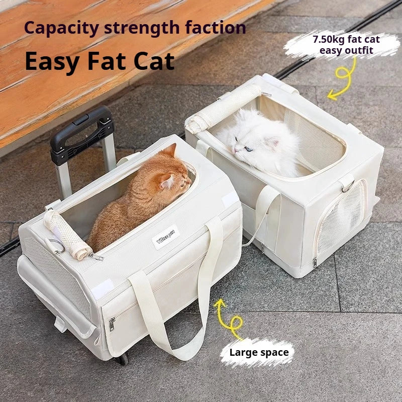Foldable Double Layer Pet Trolley Travel Carrier for Cats Dogs