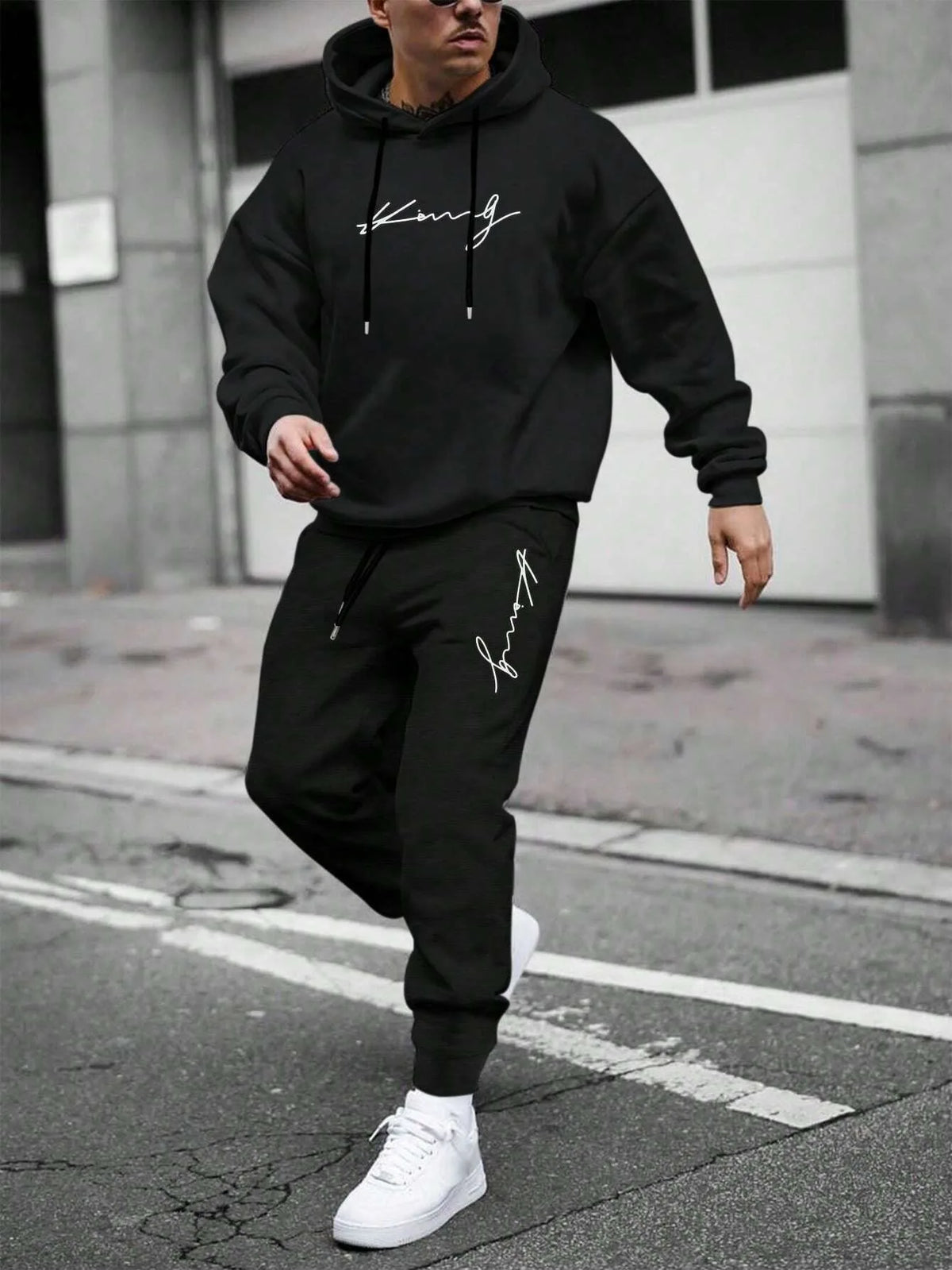Men's Hooded Pullover and Sweatpants Two-Piece Set