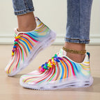Women's Rainbow Stripe Mesh Lace-Up Casual Sneakers