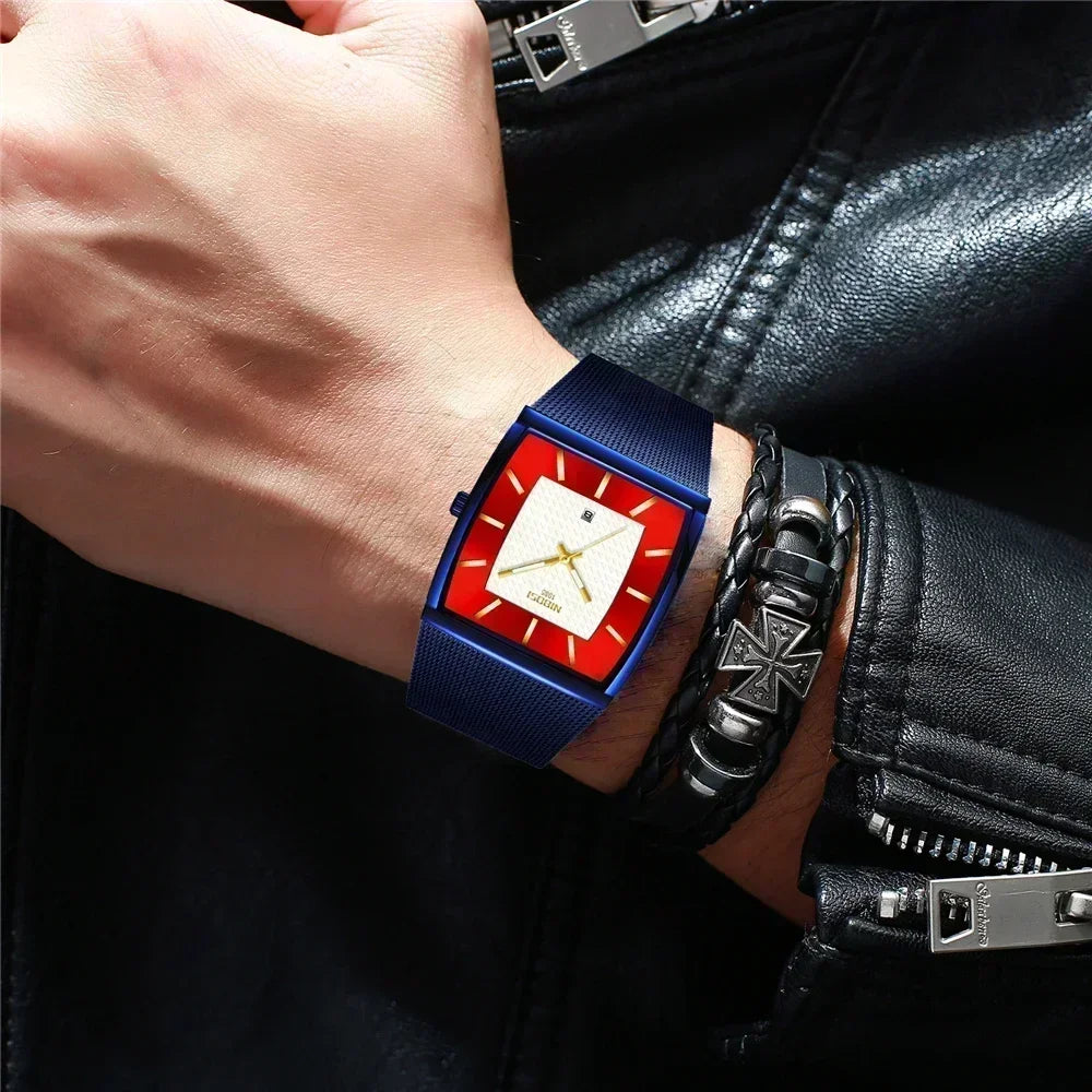 Men's Fashion Square Stainless Steel Quartz Wristwatch