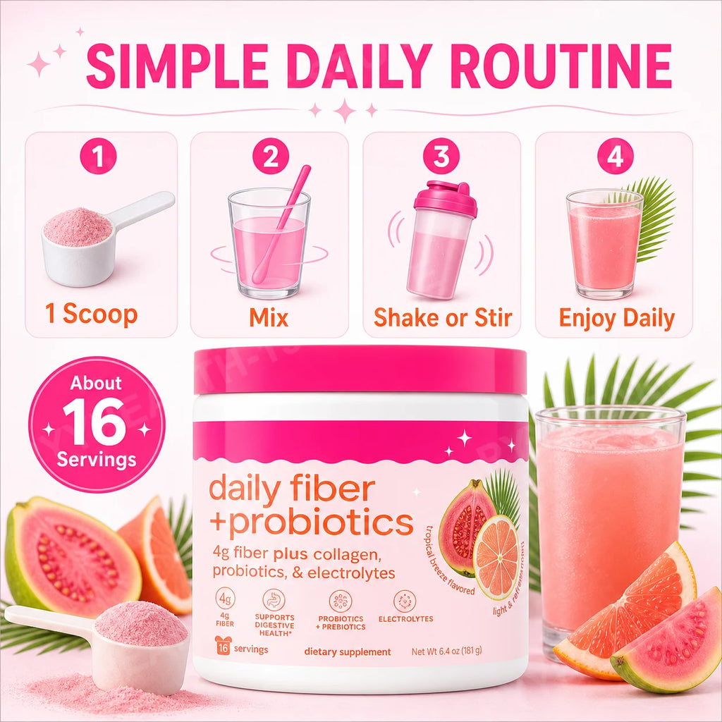 Fiber Probiotics Powder Acacia Collagen Peptides Electrolytes Tropical Breeze 16 Servings