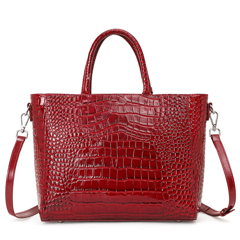 Women's Genuine Leather Crocodile Pattern Shoulder Tote Bag