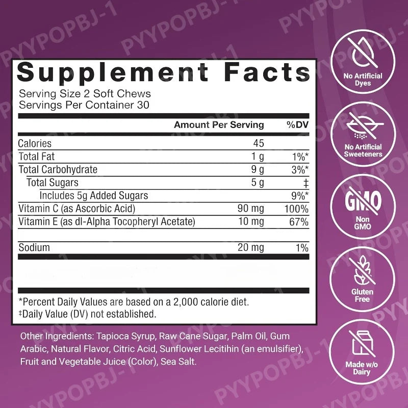 Hair Vitamin Gummies Biotin Vitamin C E Berry Flavor 60 Pieces