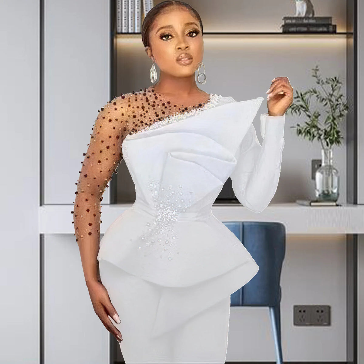 Women's Mesh Shirt and Wide Leg Pants Two-Piece Set yj129