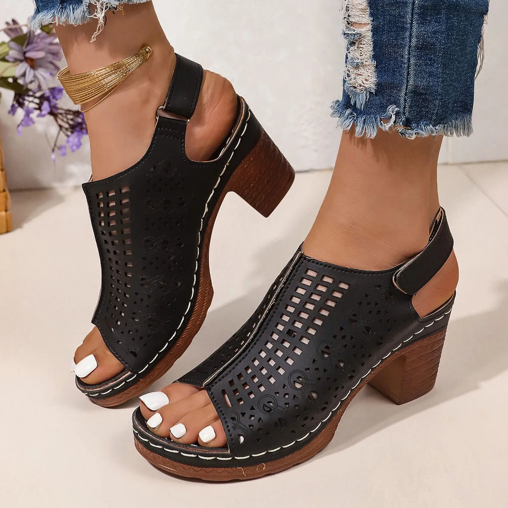 Women's Elegant Block High Heel Ankle Strap Dress Sandals