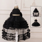 Girls' Sleeveless Princess Dress with Big Bow and Trailing Mesh